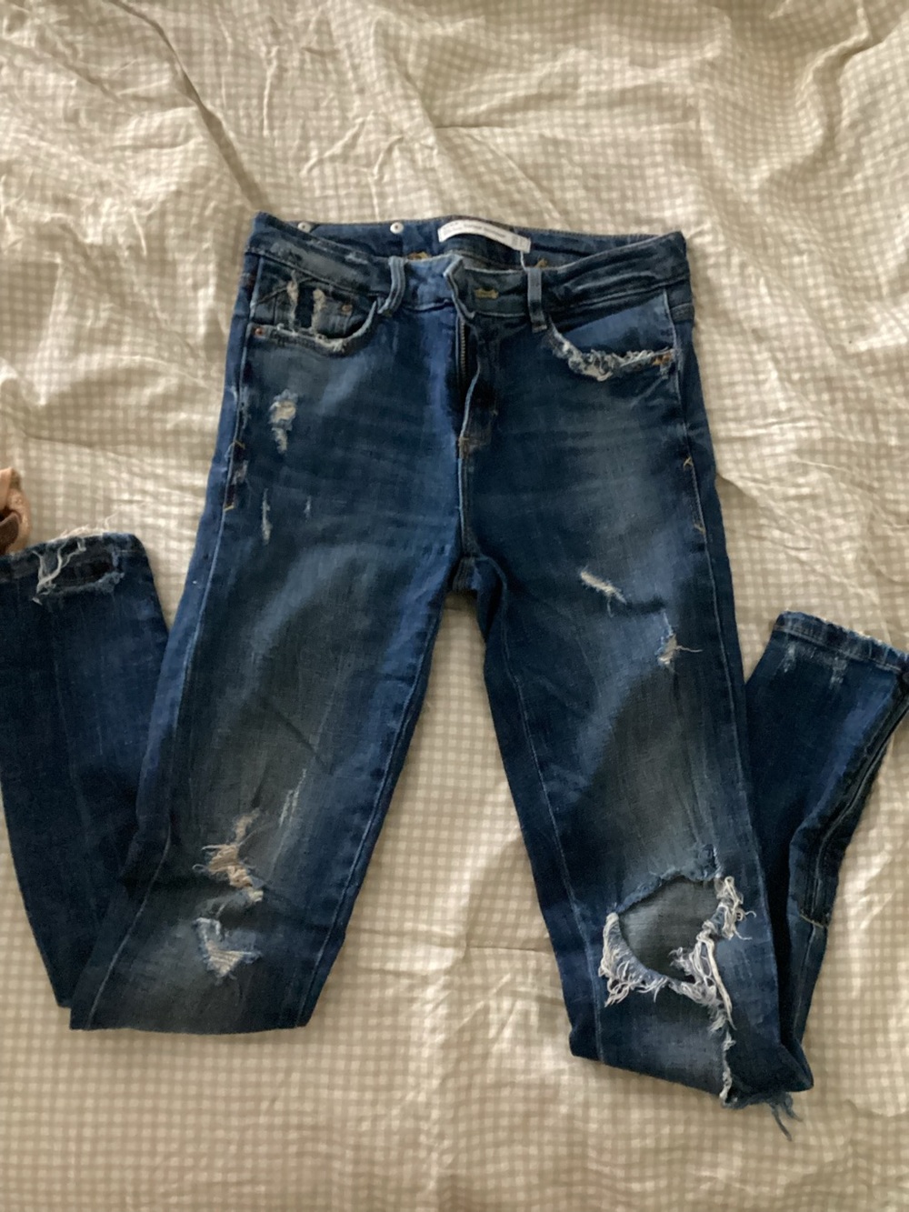 Zara Dark Blue Distressed Skinny Jeans